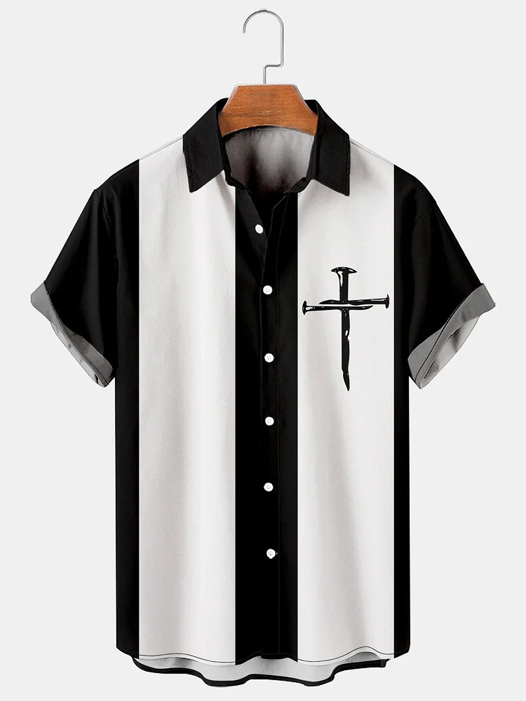 Simple cross stitching men's casual shirt bowling shirts