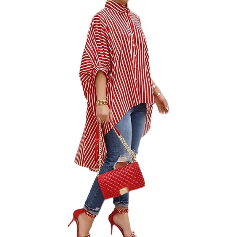 Brownm Button Comfortable Versatile Loose Striped Shirt
