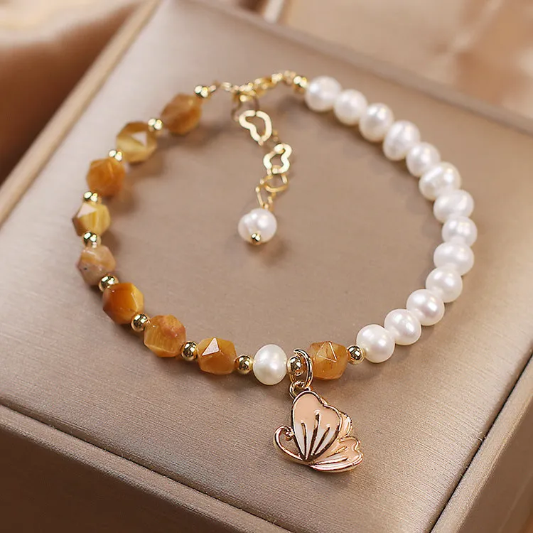 Summer Butterflies Freshwater Pearl Agate Bracelet
