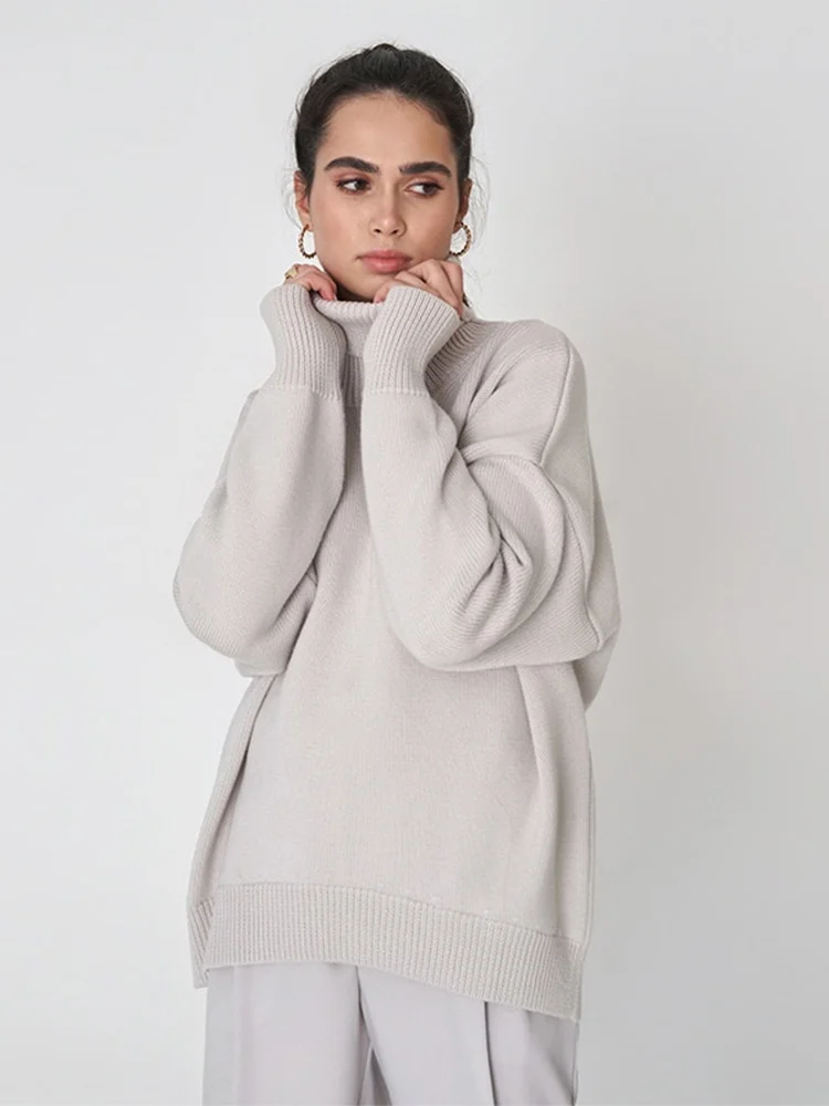 Colourp Autumn Winter Women Turtleneck Sweater Thick Warm Solid Pullover Top Oversized Base Chic Casual Loose Female Knit Jumper
