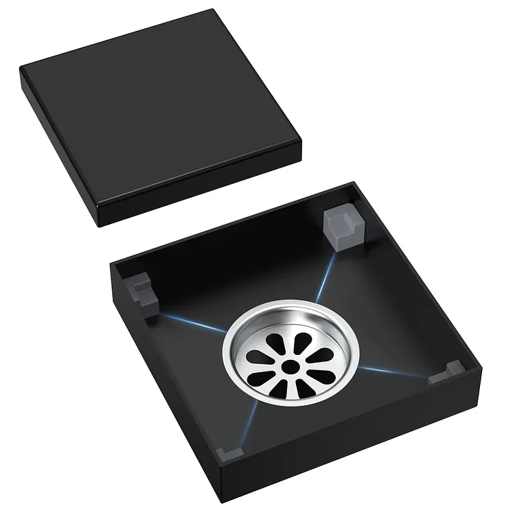 EVERSTEIN 4-Inch Square Shower Floor Drain Matte Black