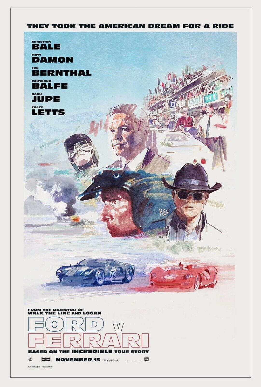 Ford v Ferrari Movie Poster : 11 x 17 inches : Matt Damon, Christian Bale Photo Poster painting