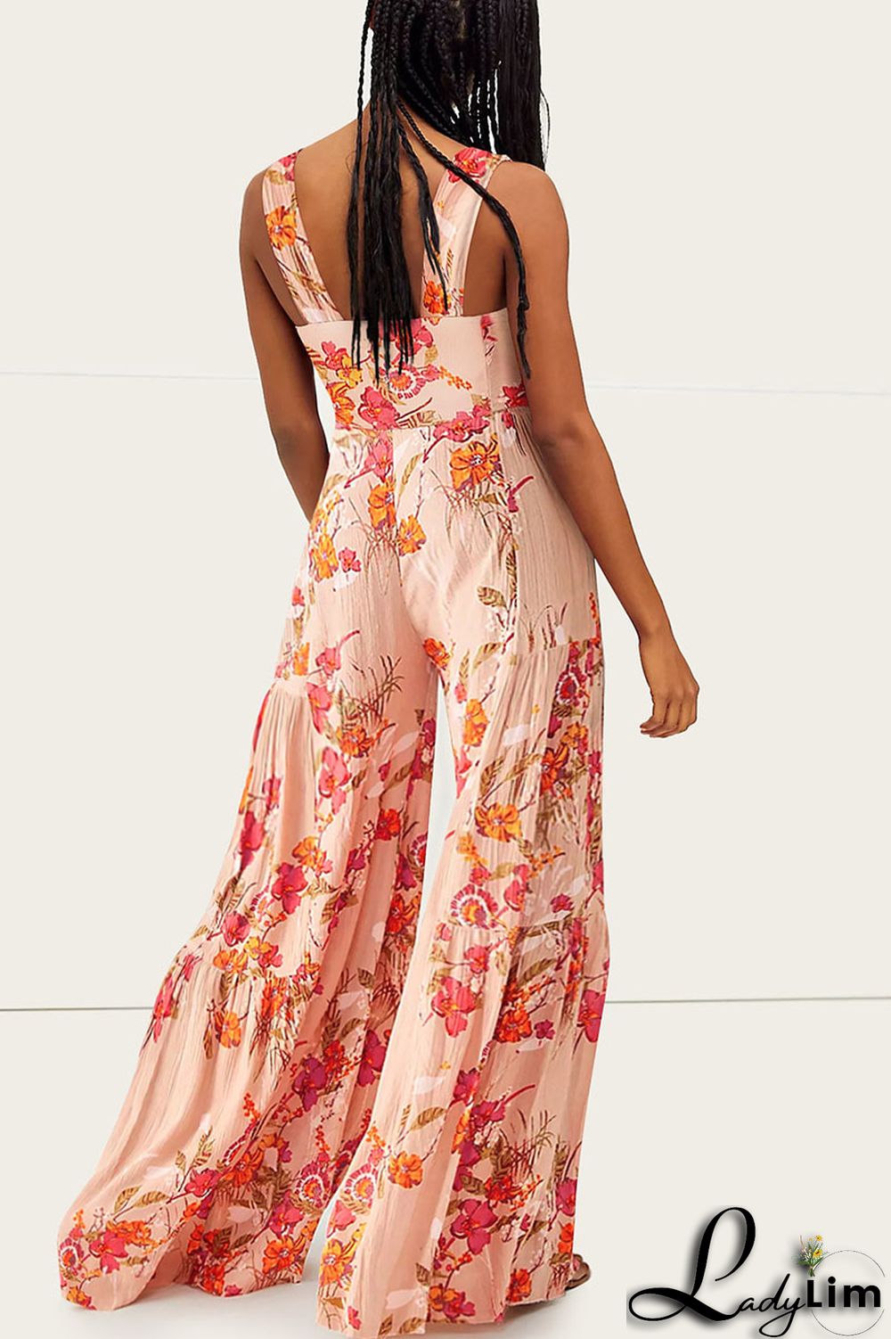 Burgundy Casual Print Split Joint Straight Jumpsuits