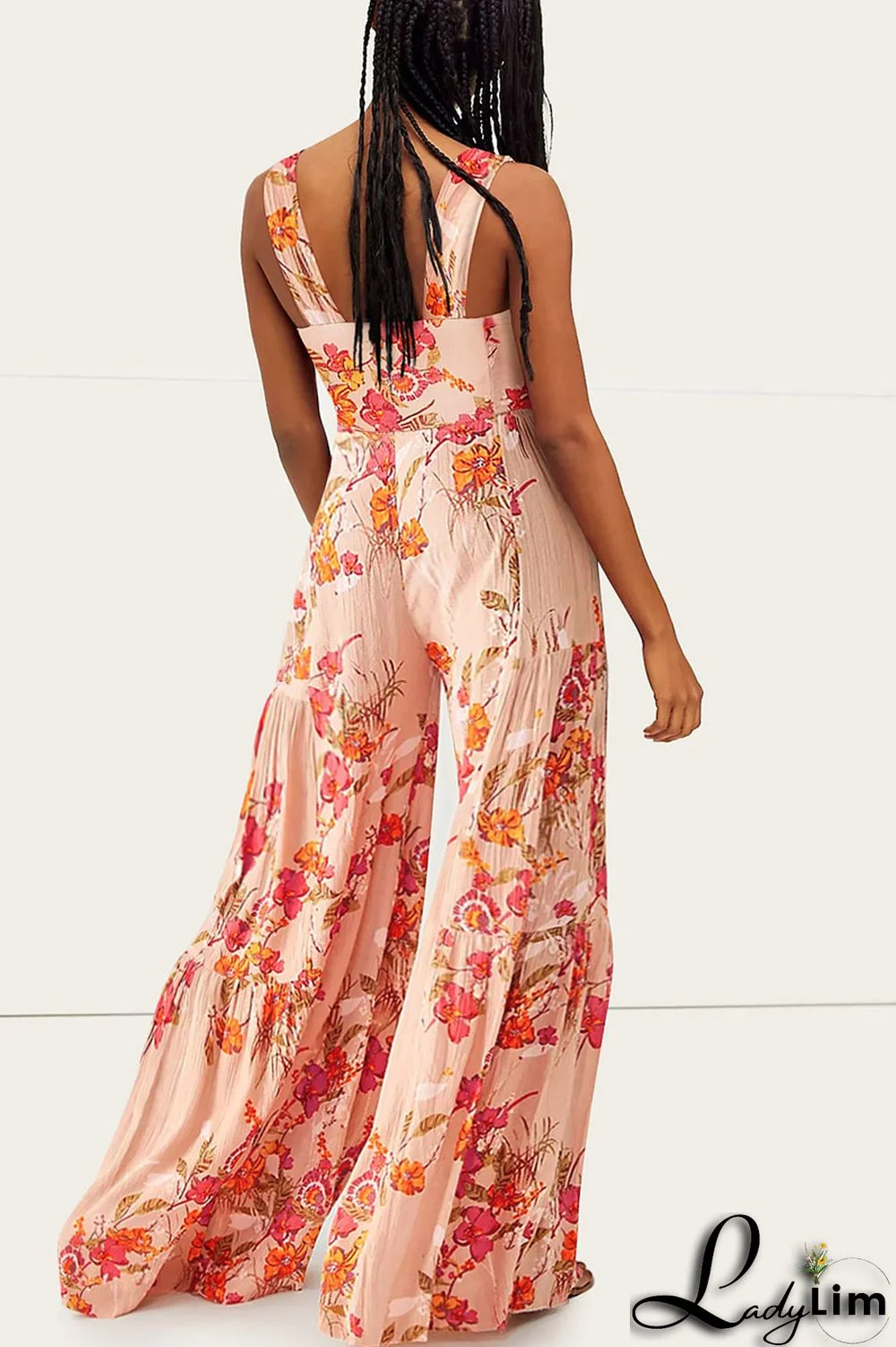 Burgundy Casual Print Split Joint Straight Jumpsuits