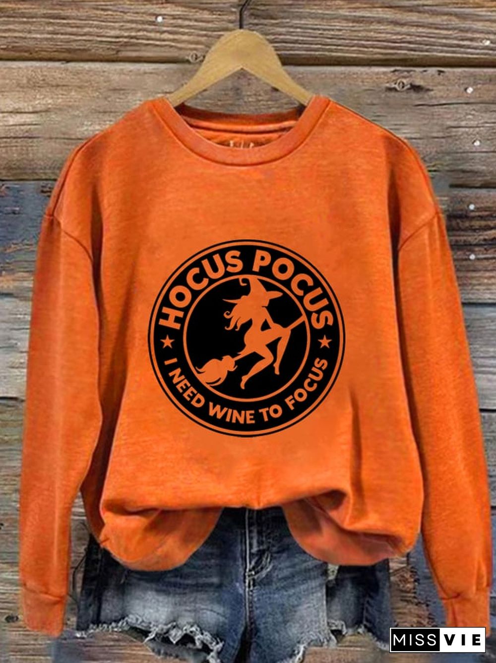 Women's Hocus Pocus I Need Wine To Focus Witch Print Sweatshirt