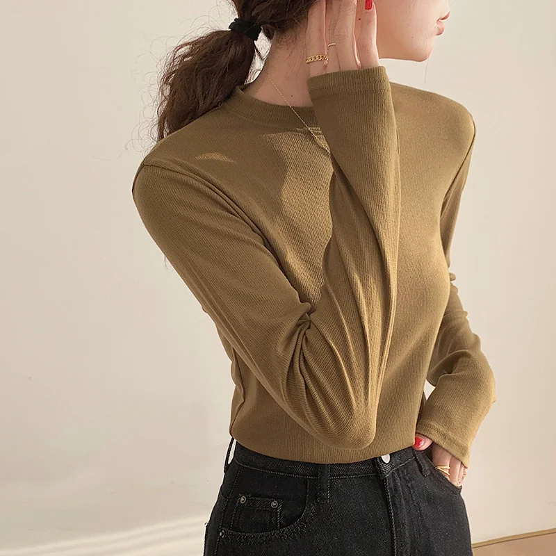 Woherb Standing Collar Solid Color Bottom Shirt Female Autumn Winter 2025 New White Inside The Design Sense Slim Hair Long Sleeve Jacket-Outfit Ideas