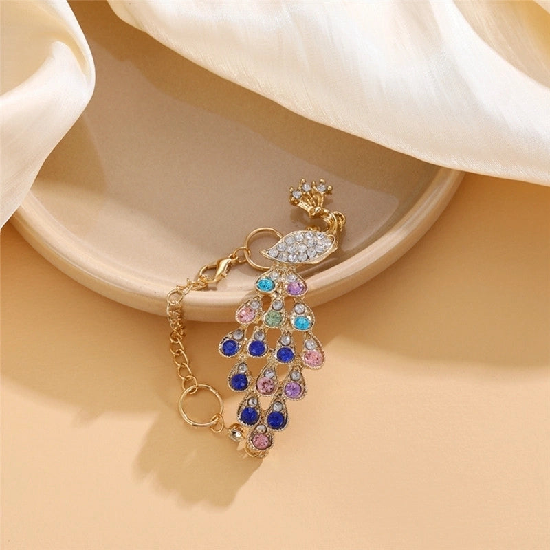 Cute Retro Sweet Peacock Gold Plated Rhinestones Alloy Bangle