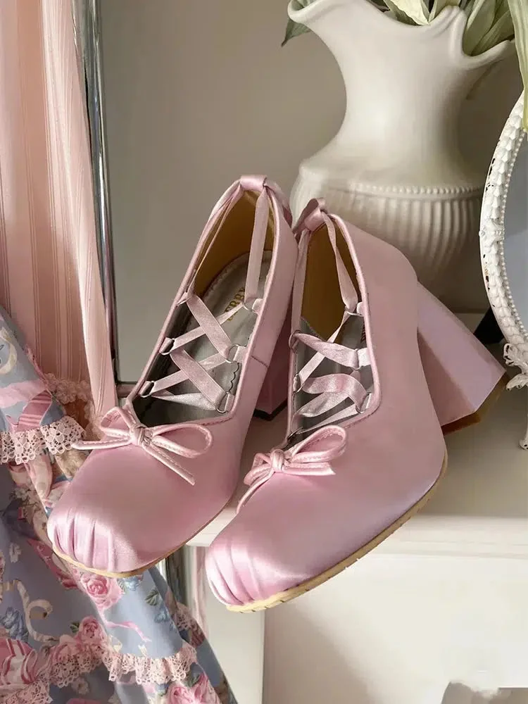 Brownm Bow Lace Up High Heels