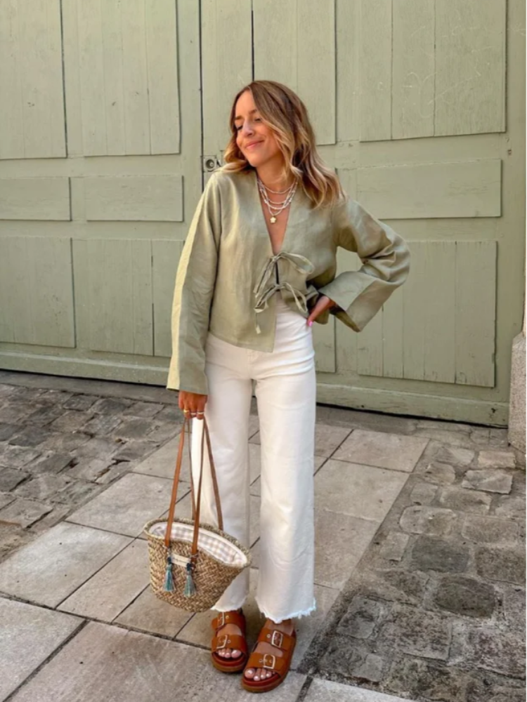 Uveng Women V Neck Solid Green Lace Up Shirt Fashion Long Sleeves Loose Cropped Top Chic Lady Street Blouse Vacation Tops