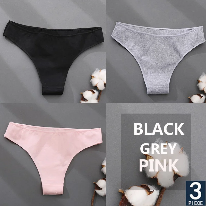 FINETOO 3PCS/Set Cotton Thong Women's Underwear M-XXL Woman Bikini Underpants Femme 7 Colors Breathable Girls Lingerie Panties