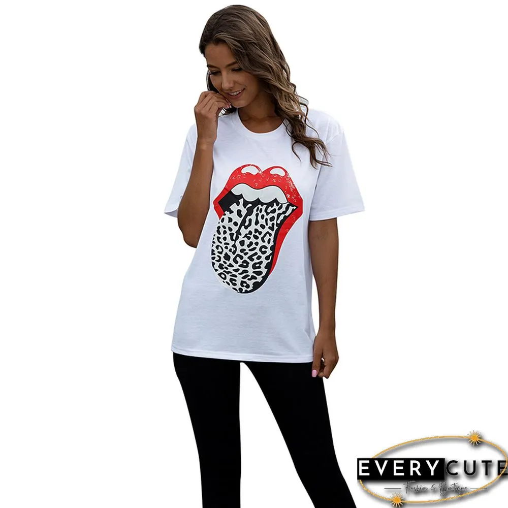 White Printed Loose Casual Tees