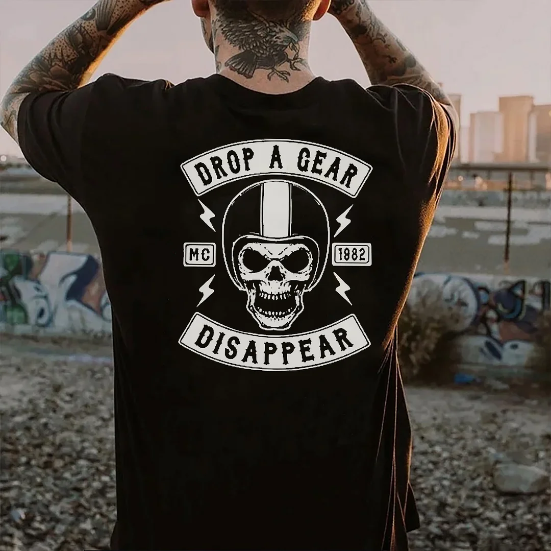 DROP A GEAR - DISAPPEAR Black Print T-shirt