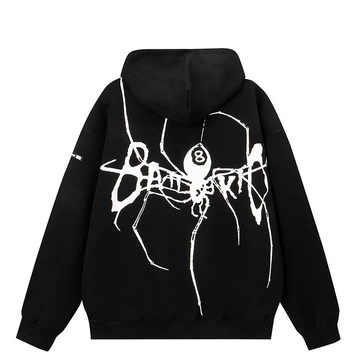 Lamalaba Men and Women New American Street Hip-hop High Street Spider Hooded Sweatshirts Coats Spring Autumn Casual Loose Cardigan Jacket