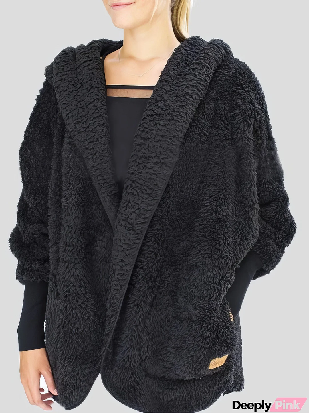 Fashion Furry Hooded Pocket Coat