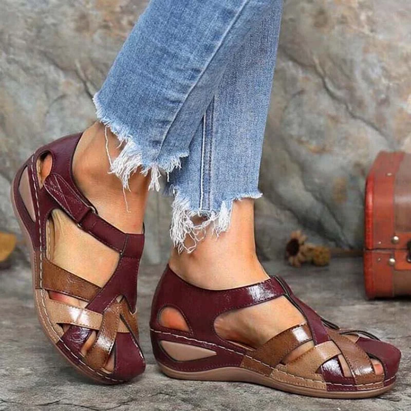 2021 Women's Sandals Wedge Buckle Strap Sandals Female Retro Casual Sewing Women Shoes Flats Platform Retro Sandalias Plus Size
