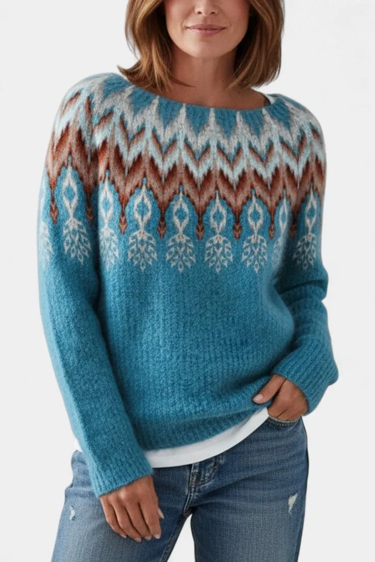 Geometric Patterned Boat Neck Sweater