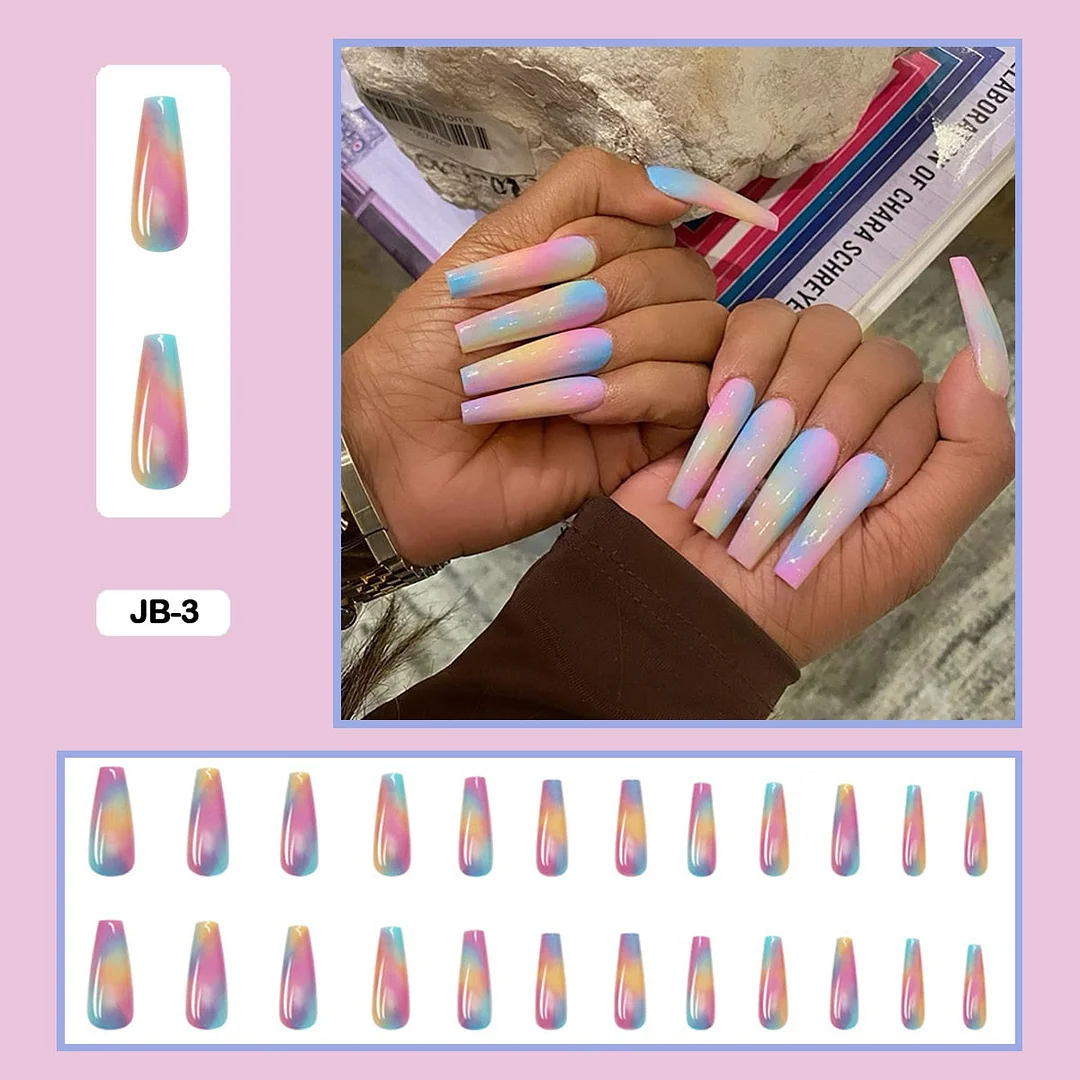 24pcs Gradient Long Trapezoidal Ballet Wearable False Nails Nail Art Fake Nails With Glue And Wearing Tools-Nail Inspo