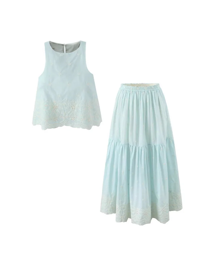 Nigikala Nigikala Style French Blue Holiday Vest Sleeveless Dress High-End Vest Half Dress Two Sets