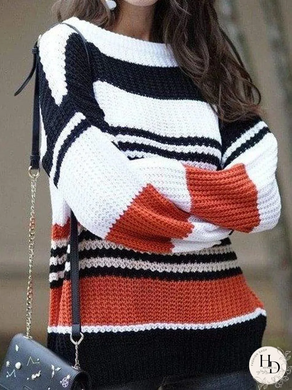 Multicolor Cotton-Blend Long Sleeve Sweater