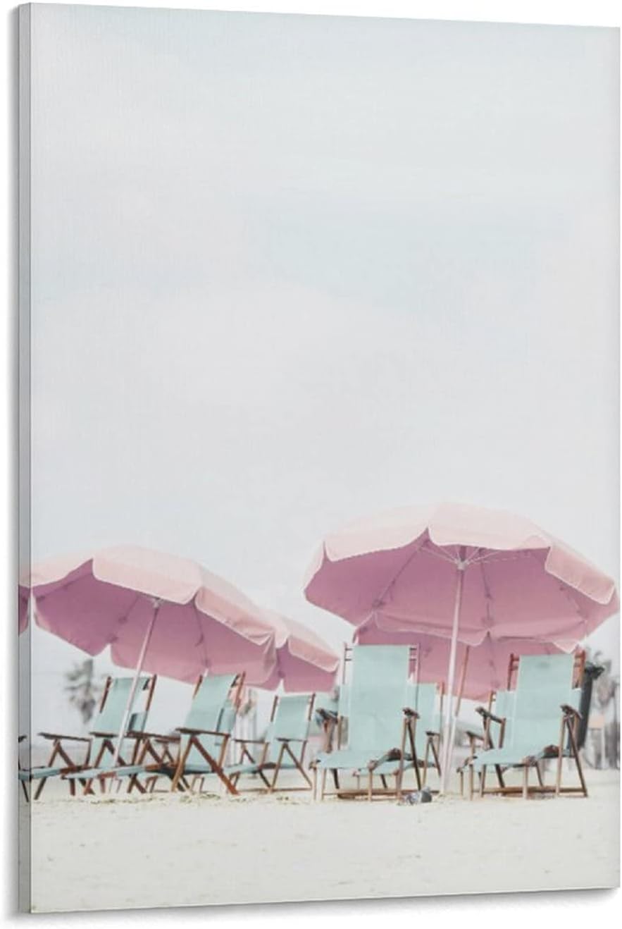 Pink Poster Beach Poster Bohemian Coast Pink Umbrella Poster California Beach Art Beach House Art Fu Canvas Painting Posters And Prints Wall Art Pictures for Living Room Bedroom Decor 08x12inch(20x30c 08x12inch(20x30cm)