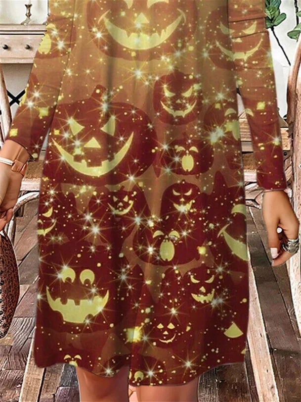 Women's Long Sleeve V-neck Graphic Halloween Midi Dress