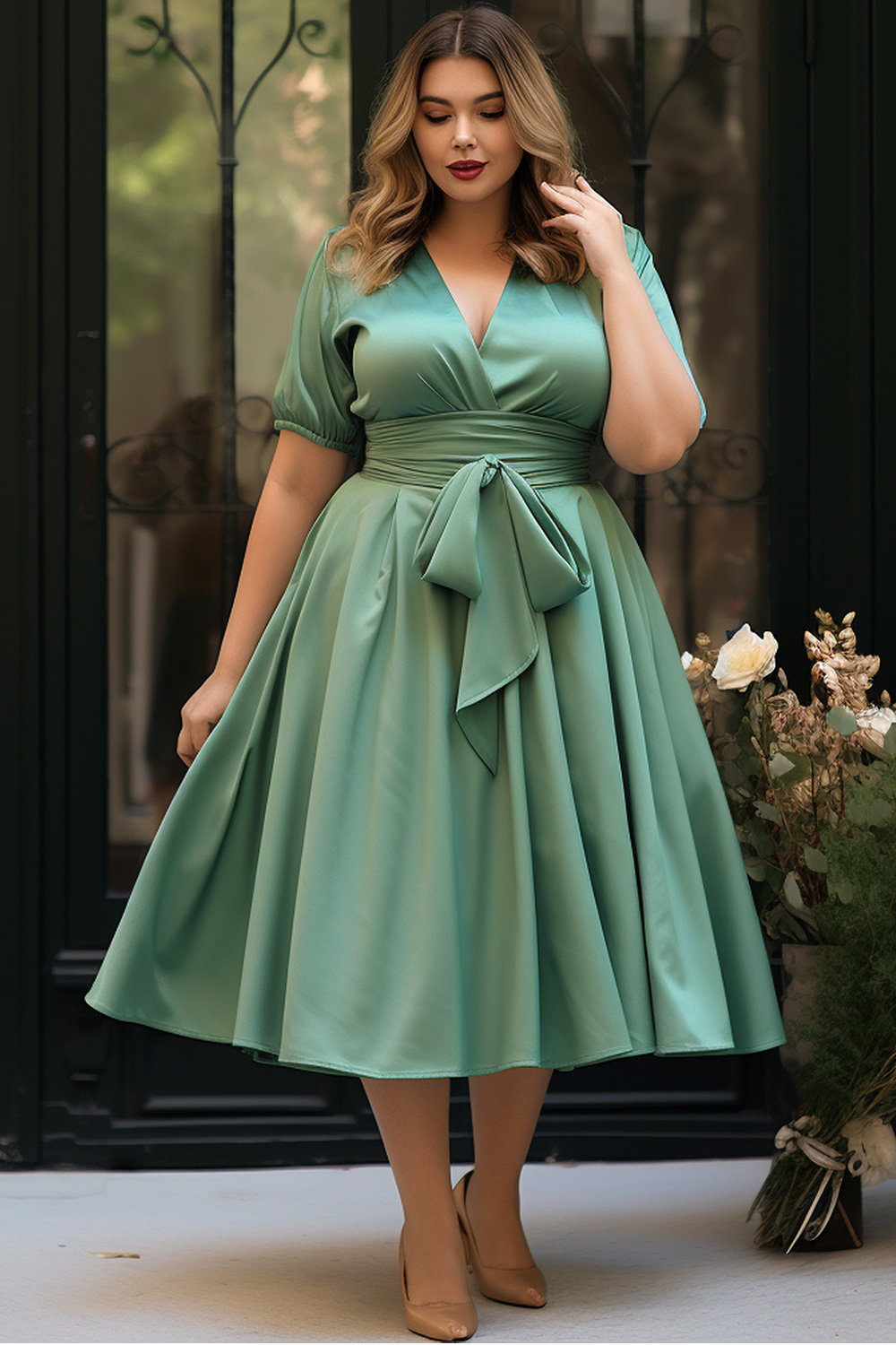 Sweetheart Neckline Flutter Sleeves Satin Prom Dress Mist