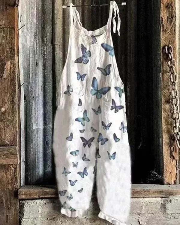 Women's Butterfly Print Loose Casual Jumpsuit
