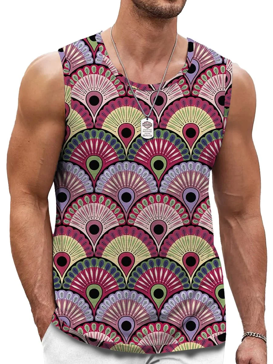 Retro Fan-Shaped Geometric Round Neck Tank Top