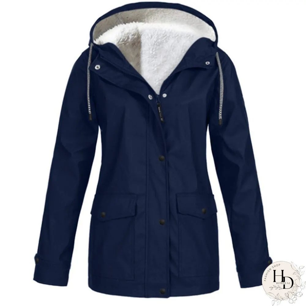 Womens Winter Coats-Solid Plush Thickening Jackets for Outdoor Hiking Plus Size Hooded