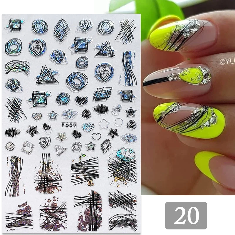 1PC Gold Black Bronzing Leaves Tree 3D Nail Sticker Iridescent Geometrics Lines Adhesive Transfer Sticker DIY Nail Decoration-Nail Inspo