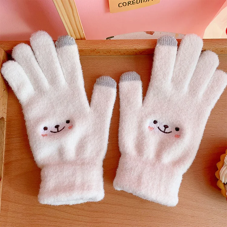 Sweet Bear Embroidery Plush Gloves - Modakawa modakawa