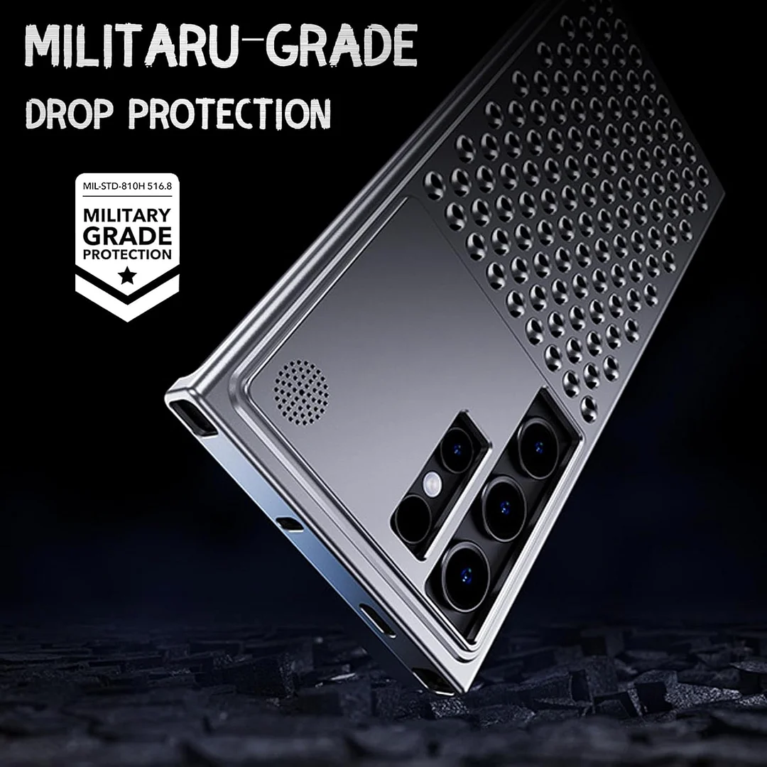 Metal Frameless Case for Samsung Galaxy S25/S24 Ultra/S25, Aluminum Alloy 3D Heat Dissipation Holes Anti-Fall Anti-Scratch Aromatherapy Case