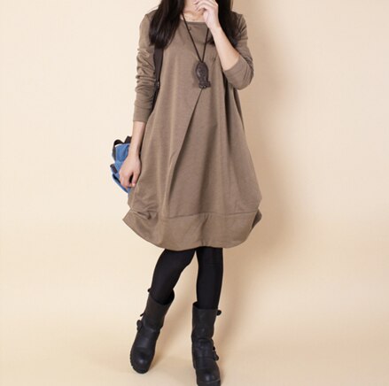 Dress Maternity Autumn Fashion Long Sleeve Loose Casual Pleated Pockets O-Neck Dresses For  Pregnancy Pregnant Women Clothes