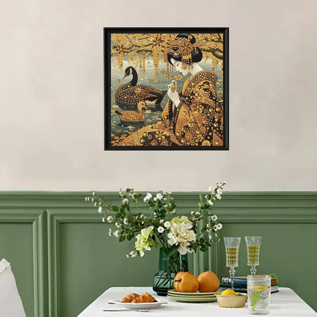 Diamond Painting - Partial Special Shaped Drill - Golden Geisha(Canvas|30x30cm)