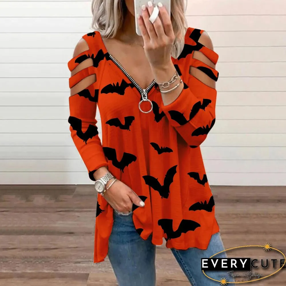 Halloween Print Cold Shoulder Blouse