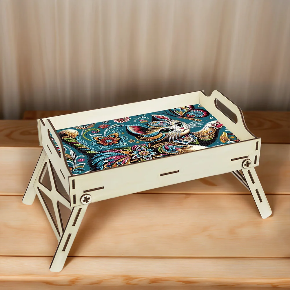 DIY Diamond Painted Dining Plate with Handle Wooden Food Tray Home Decor Gift