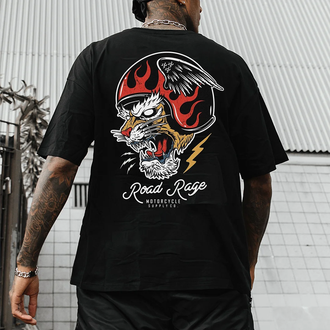 Road Rage Tiger Black Print T-shirt
