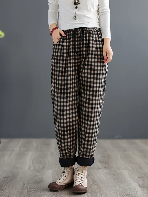 Plaid Loose Waist Casual Pants