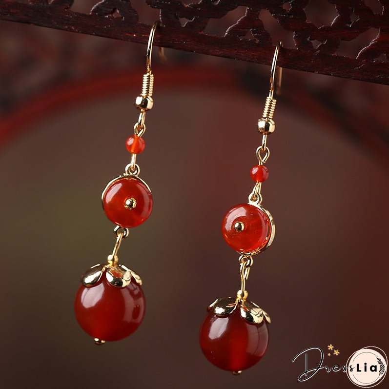 Red Agate Vintage Tibetan Earrings