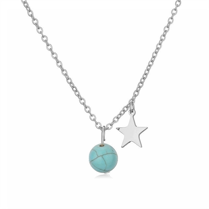 Casual Minimalist Star 304 Stainless Steel Natural Stone Plating Pendant Necklace