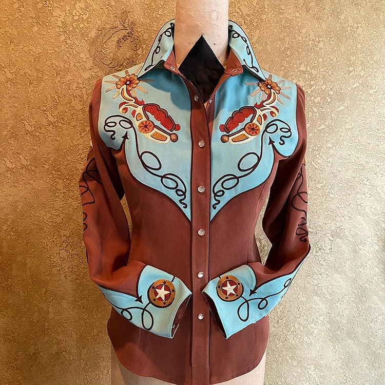Retro Western Style Contrasting Colors Rodeo Shirt
