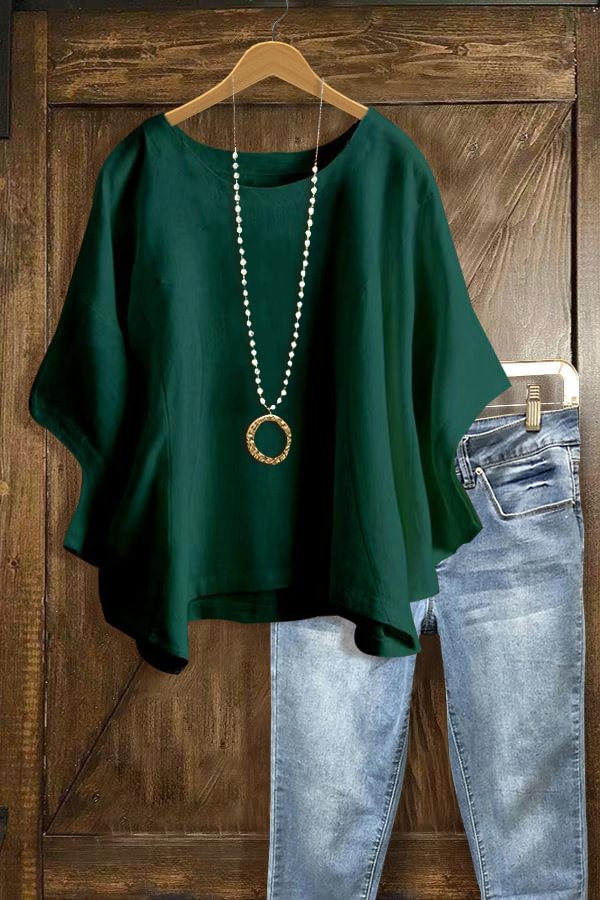 Solid Batwing Sleeve Loose T-Shirt