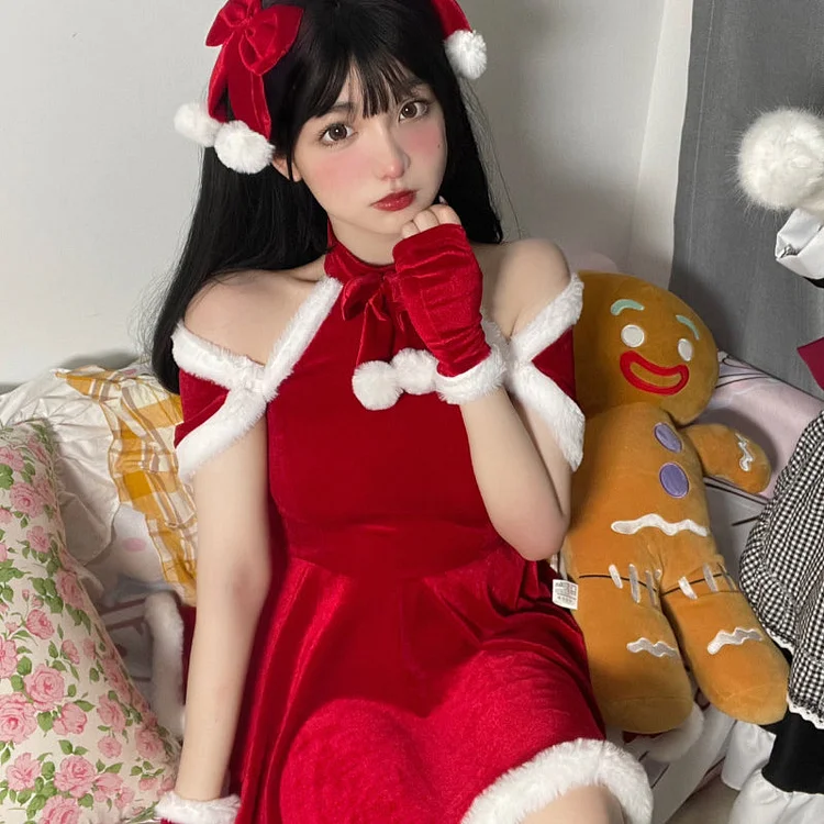 Kawaii Sexy Santa Claus Xmas Red Dress Full Set - Gotamochi Kawaii Shop, Kawaii Clothes