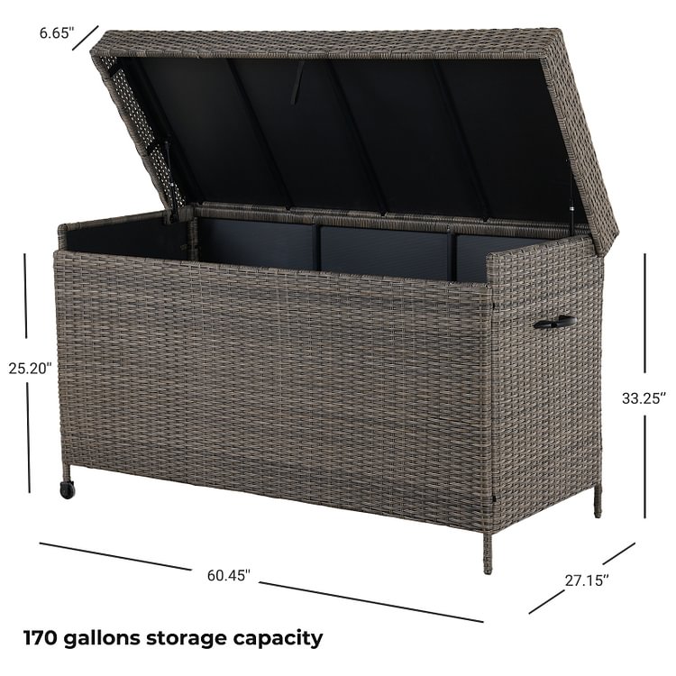 Grand Patio 170 Gallon Deck Storage Box Indoor Outdoor Wicker Bin for Patio Furniture Cushions Toys Garden Tools Pool Accessories (Light Brown)