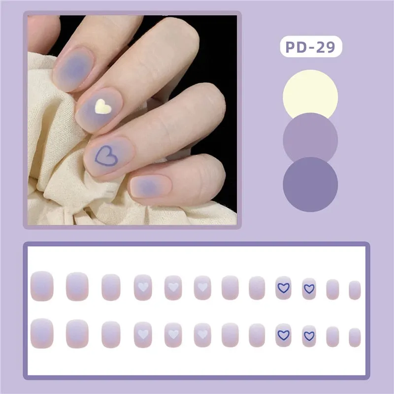24pcs Leopard Theme Full Cover False Nail Tips Black Heart Line Transparent Stiletto French Fake Nails With Glue Detachable Tips-Nail Inspo