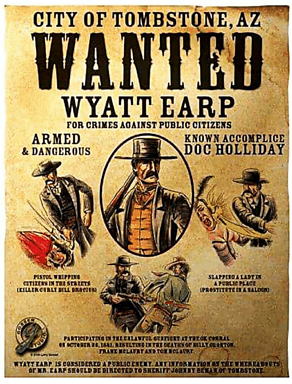 WYATT EARP DOC HOLLIDAY WANTED POSTER OK CORRAL TOMBSTONE 8.5X11 Photo Poster painting PICTURE