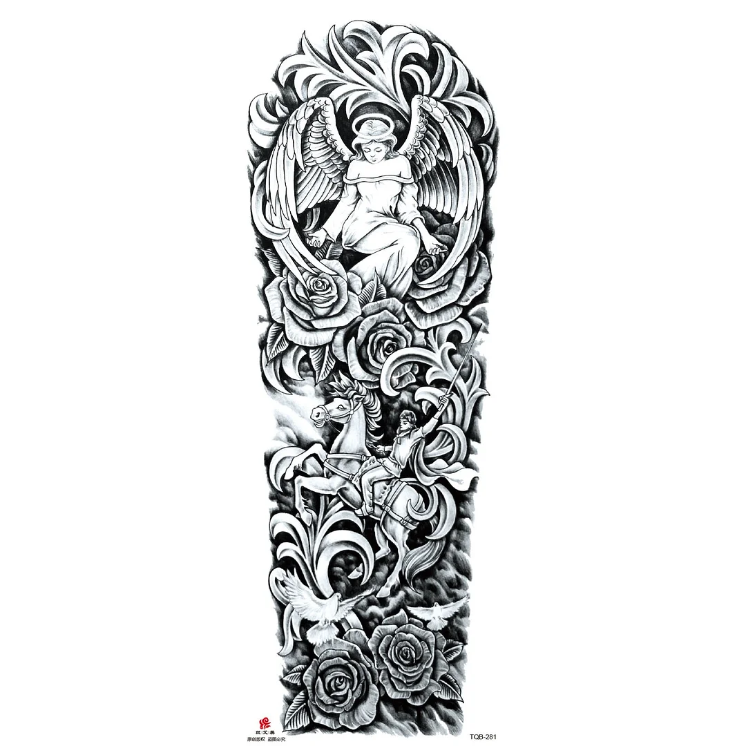 Full Arm Temporary Tattoo Wolf Lion Fish Horns Geometric Man Body Leg Rose Flower Phoenix Waterproof Sticker Cool Women Tatoo