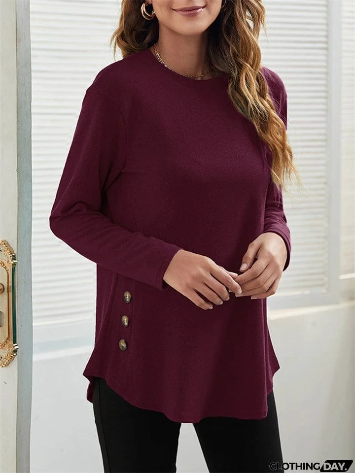 Women's Simple Casual Round Neck Long Sleeve T-shirts