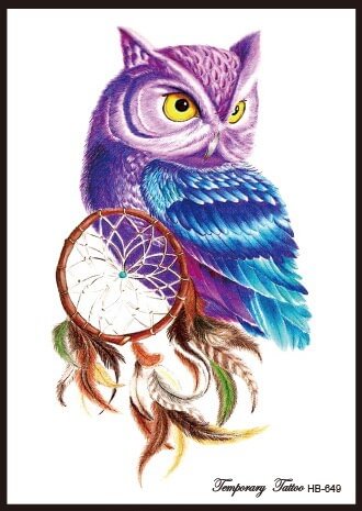 1piece Temporary Tattoo Color Owl dream catcher tattoos Stickers big women's Waterproof On body Arm Animal dreamcatcher HB649