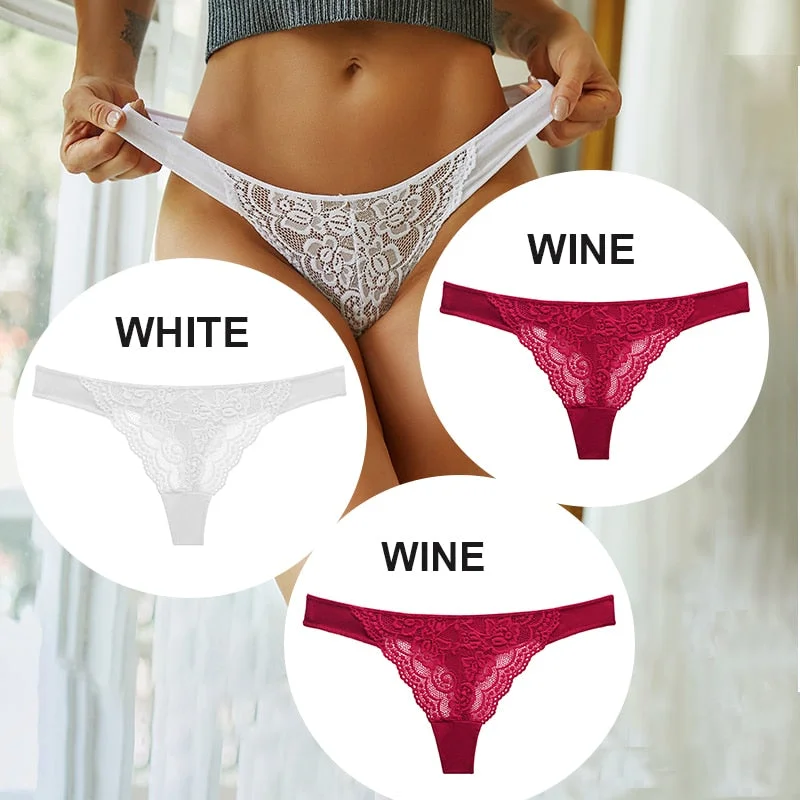 FINETOO 3PCS/Set M-XL Cotton G-string Women Lace Panties Sexy Woman Thong Underwear Lingerie Lace Pantys Femme T-Back Underpants